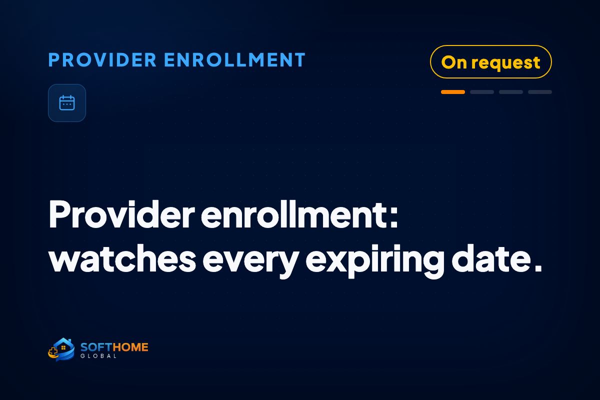Owns the enrollment calendar full time, chasing every license, insurance and recheck date before it lapses.
